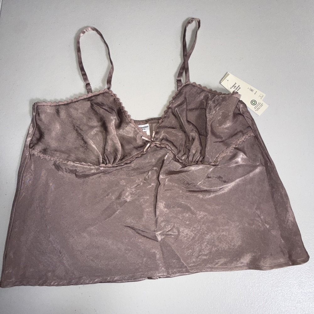 No Boundaries Woven Cami Top Lace Trim Bow, Women's Brown Mocha Sz XL (16-18)‎